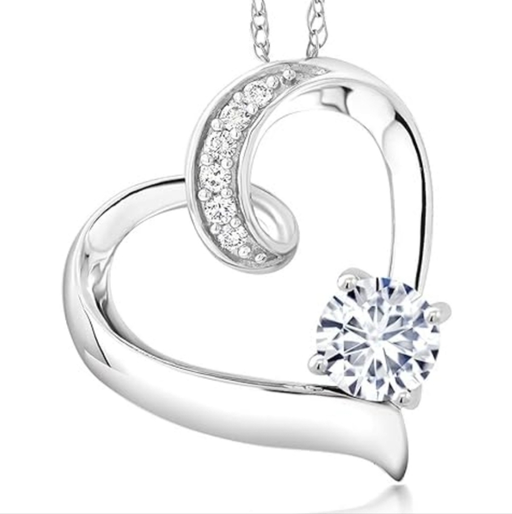 Certified 10K Forever Brilliant Moissanite Charles Colvard Heart Pendant
